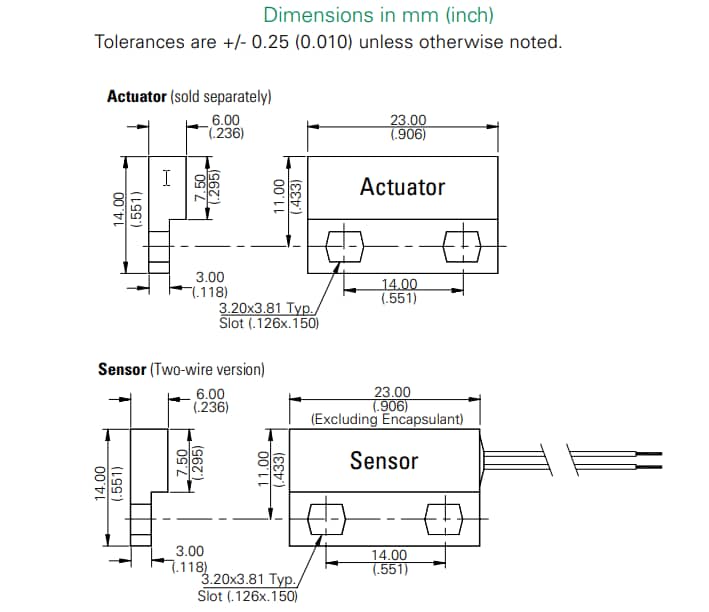 Mechanical Drawing - Littelfuse 59143 Miniature Flange Mount Sensors